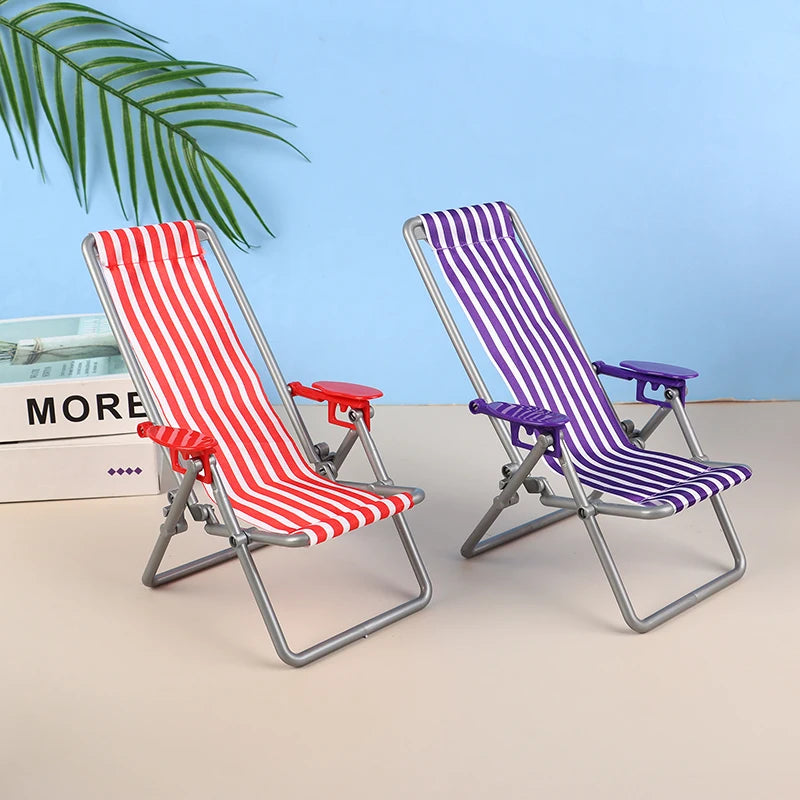 1/6 Dollhouse Mini Foldable Beach Chair Model Dollhouse Outdoor Casual Reclining Chair Dolls House Furniture Decoration